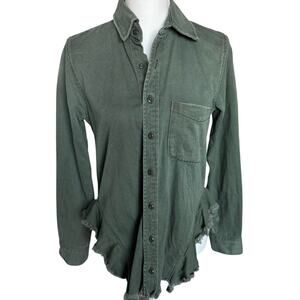 NSF Army Green Distressed Button Down Shirt Made In The USA | Medium